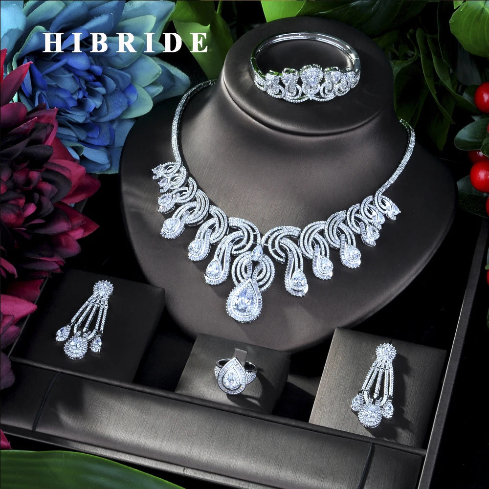HIBRIDE роскошный большой комплект ювелирных изделий из 4 предметов с фианитом AAA для