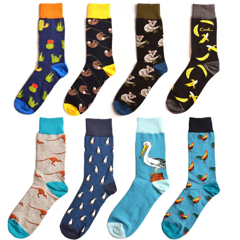 

Happy Socks Kangaroo ostrich penguin hit color Mens Socks Cotton Skateboard Hip Hop Street Crew Harajuku Art Fashion Short Socks