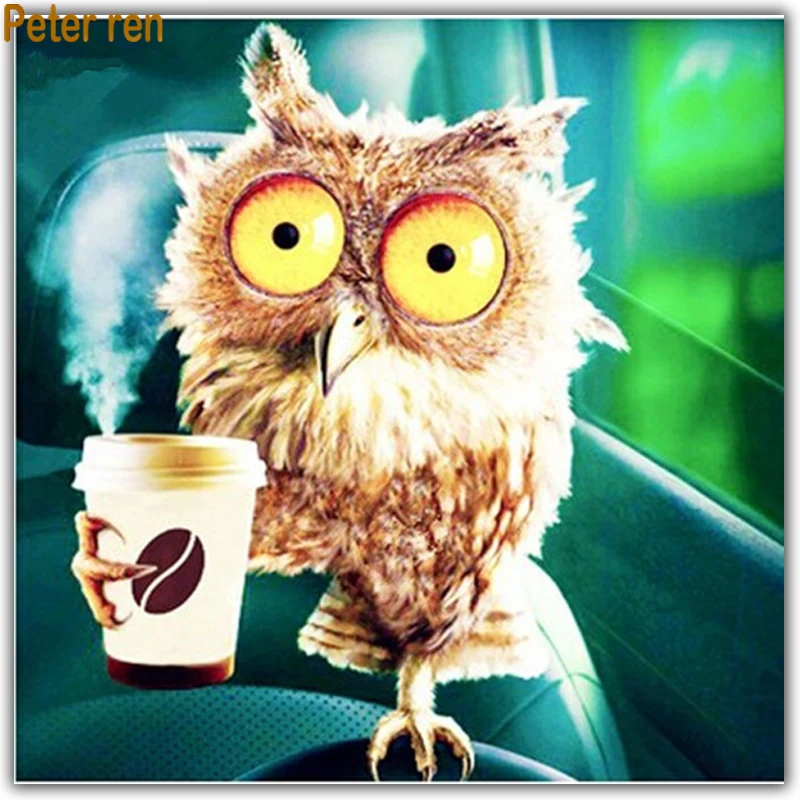 

Diamond painting cross stitch artwork Full diamond embroidery Animal Home Decorations round\square diamond mosaic Yellow eye owl