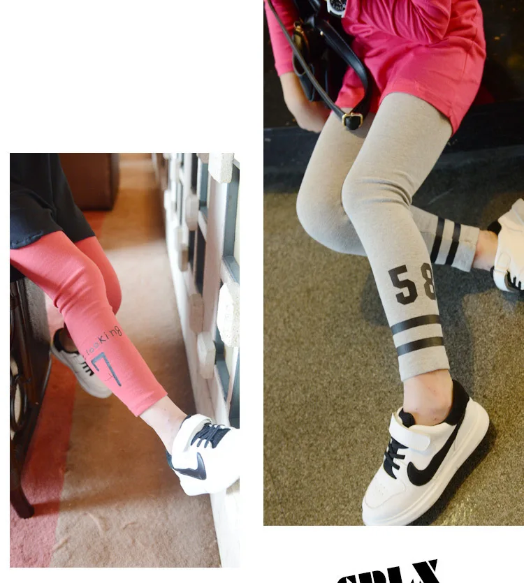Модная детская Обувь для девочек Демисезонный универсальные Брюки для девочек многоцветный бэк с буквенным принтом детские штаны Серый