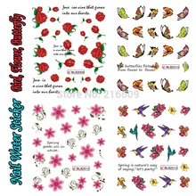 22 листа/Лот 11 видов стилей птица бабочка цветочный дизайн ногтей стикер Красочные Водные для ногтей наклейки декоративные наклейки BLE2006