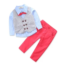 

Handsome children's clothing sets gentleman Boy's 4pcs suit set Kids clothes set long-sleeve shirts+vest+Trousers+bow tie