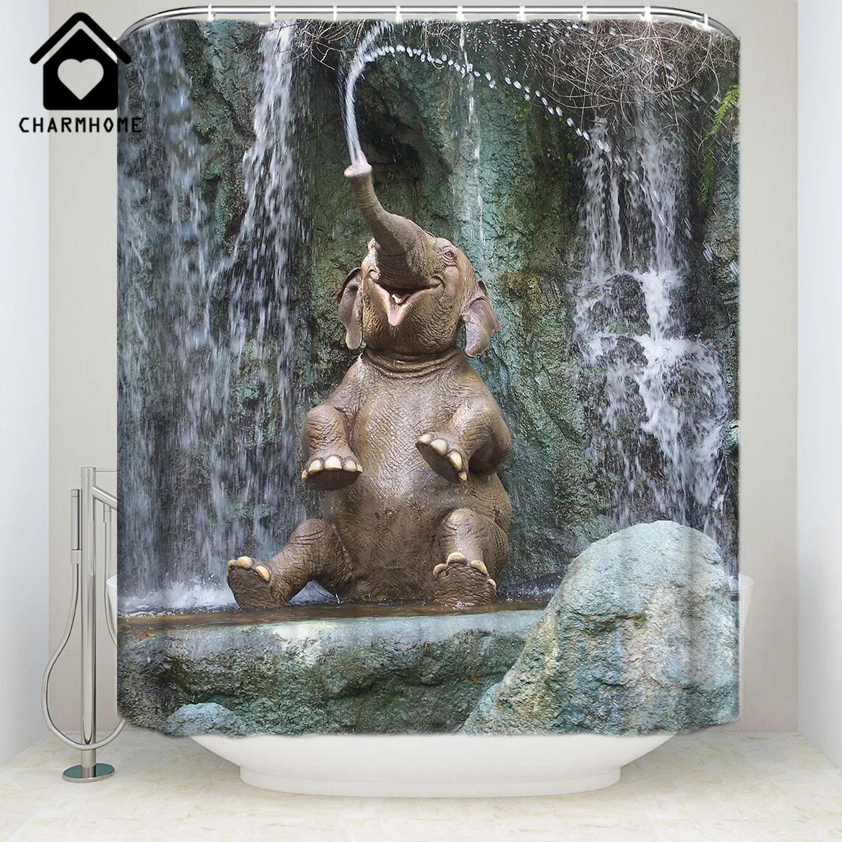 CHARMHOME Elephant Shower Curtain Polyester Printing Fabric Bath Custom
