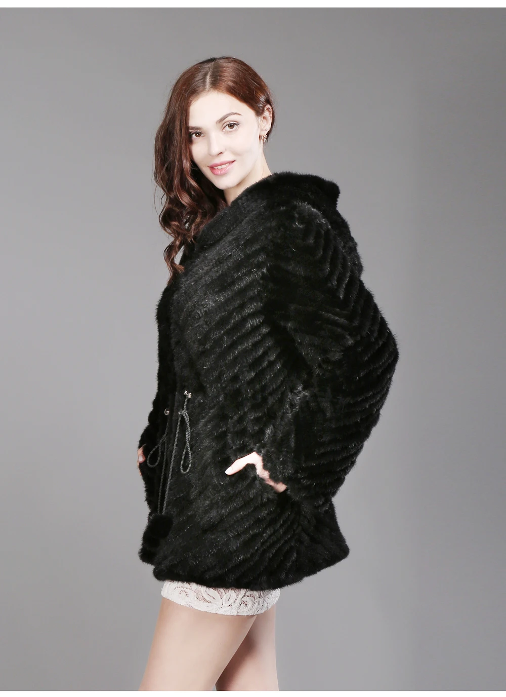 Лидер продаж Для женщин трикотажные реального норки пальто повелительницы натуральный с длинным капюшоном норки Меховая куртка зима теплая норки пальто