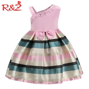 

R&Z 2019 summer new girls pearl flower dress one shoulder strap horizontal dress children's dress