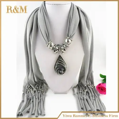[RUNMEIFA] Модный Ювелирный вязаный женский шарф с бусинами, высококачественный шелковый шарф, классический дизайн, одноцветная Женская шаль, шарф с подвеской - Цвет: 5