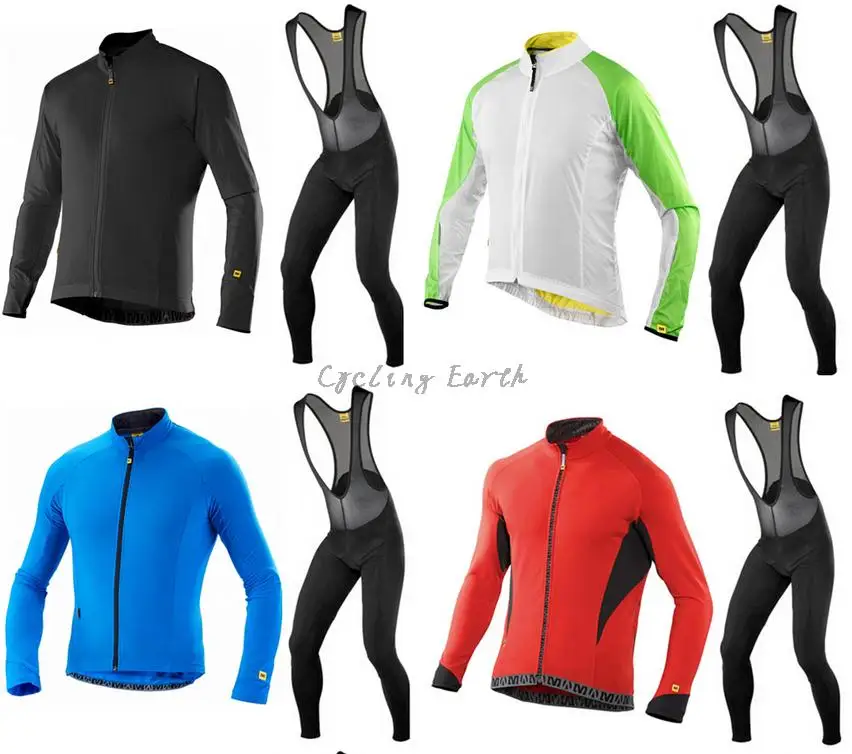 

High Quality! MAVIC 2015 #1 long sleeve autumn bib cycling wear clothes bicycle bike cycling jersey bib pants +3D Silicone
