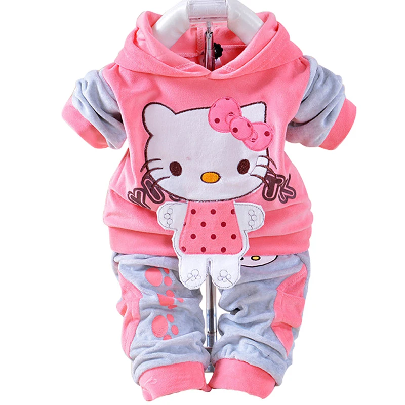 

Baby Boys Girls Hello Kitty Clothing Sets Kids Velvet Suits Infant Tracksuits Sports Outerwear Cartoon Hoodies Pants 2pcs Sets
