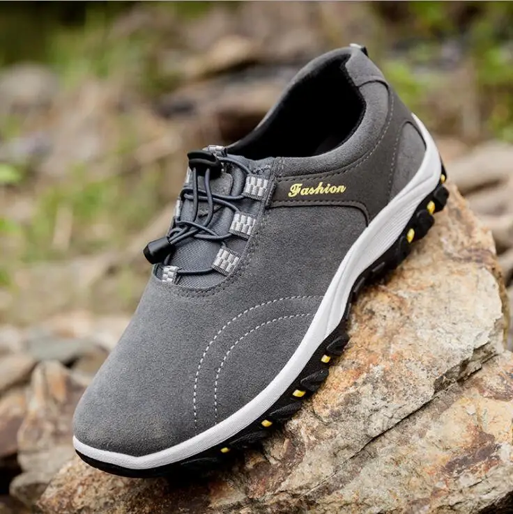 Новая весенняя модная качественная кожаная мужская обувь для взрослых, уличные походные кроссовки, мужская водонепроницаемая повседневная спортивная обувь для ходьбы - Цвет: Серый