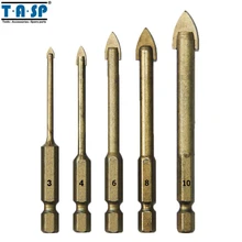 Free Shipping 4 Piece Titanium Coated Ceramic Tile Marble Mirror Glass Drill Bits Set  4/6/8/10mm with Hex Shank
