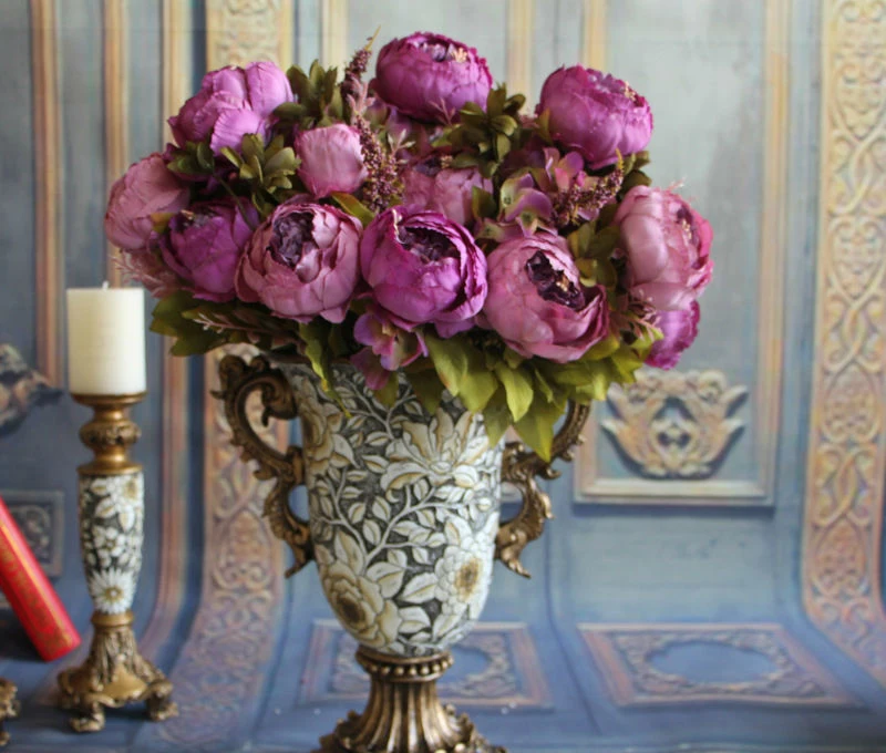 

2017 new European Silk Flowers 1pcs Bouquet Artificial Fall Vivid Peony Fake Leaf Wedding Home Party Decoration