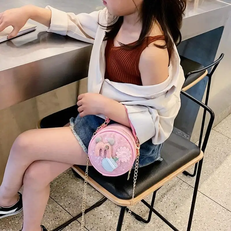 

Children Sequins Flower Decor Shoulder Messenger Handbags Kids Girls Small Chain Round Crossbody Bags Dropshipping