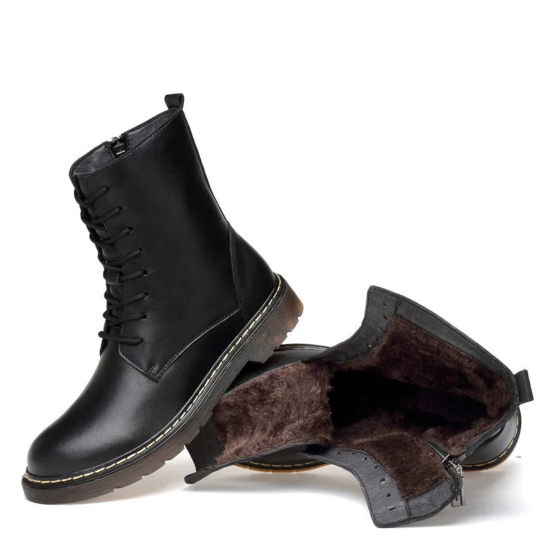 Мужские ботинки из натуральной кожи+ меховая уличная Мужская обувь Осенние удобные теплые зимние ботинки-Оксфорды черные Большие размеры 38-47