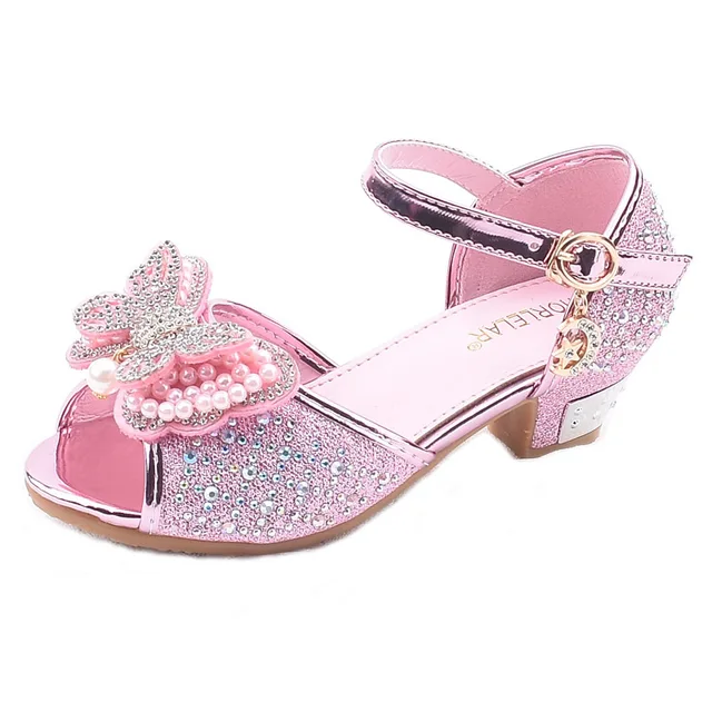 Little Girls Rhinestone Bow High Heeled Sandals Princess Dancing Summer ...