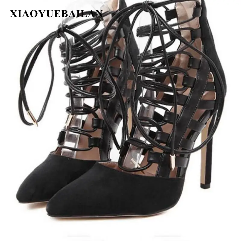 

2017 Summer Cross Lacing, Pointed high heels, Lace pumps