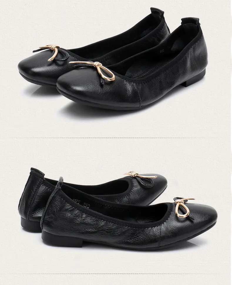 Women's Handmade Shoes Genuine Leather Ballet Flat Slip On Mother Shoes Woman Loafers Soft Single Casual Moccasins Women Shoes (1)