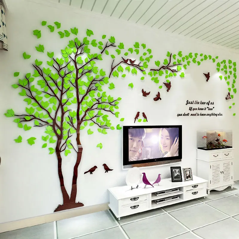 3D креативные настенные художественные наклейки на стену с изображением дерева, Съемные Виниловые настенные наклейки, настенные фрески, фон для телевизора, домашний декор, водонепроницаемые наклейки на стену - Цвет: Зеленый