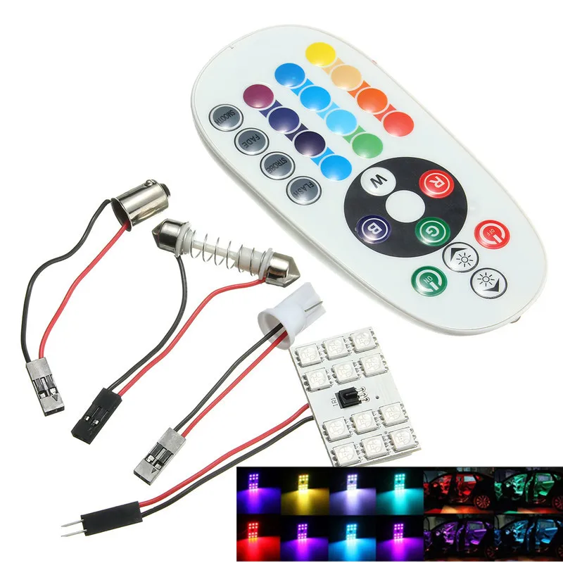 

Car Remote Control RGBW T10 BA9S 12 LED 5050 SMD Auto Interior Festoon Dome Reading Map Light Lamp Bulb Car Light Source DC12V