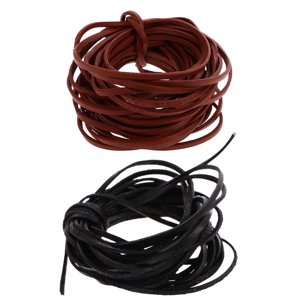 2 Pieces 3 mm Flat Genuine Leather Cord Soft 5 M Flat Rope Thread String DIY Jewelry Findings