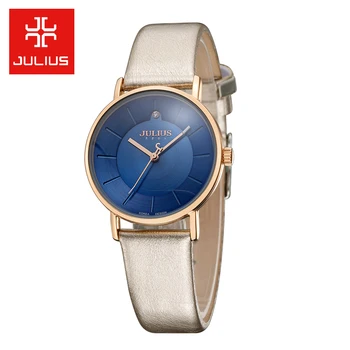 

New Retro Simple Women's Watch Clock Japan Quartz Fashion Hours Dress Bracelet Leather School Girl Birthday Gift Julius Box