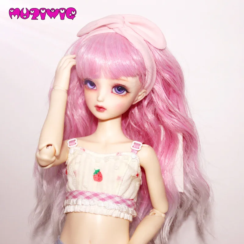 

Light pink color pear wave wigs high temperature wire available for 1/4 /1/3 dolls BJD DD DY doll accessories doll wigs