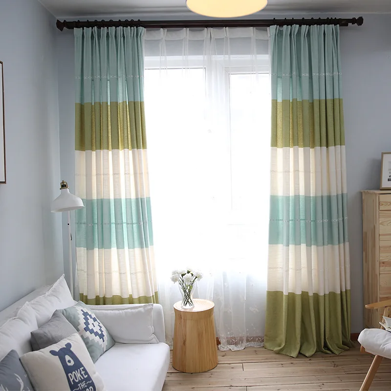 

Curtains for Living Room Bedroom Simple Nordic Modern Chinese-style Rural Drifting Schneider Striped Curtains