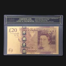 Новые продукты для цветных английских бумажных банкнот Великобритании 20 фунт банкнот в 24 К золото с COA рамкой для сбора