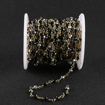 

Newest Rosary Style Chains Findings,3x4mm Black&Silver Color Titanium Faceted Rondelle Glass Chains Plated Bronze Beaded