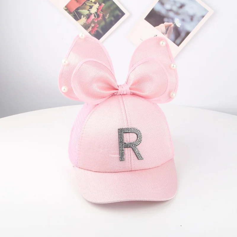 Doitbest/шляпы для родителей и детей, детская бейсбольная Кепка в стиле хип-хоп, летняя детская Солнцезащитная шляпа с буквенным принтом «R», сетчатые кепки с большим бантом для мальчиков и девочек, бейсболки - Цвет: mesh R pink