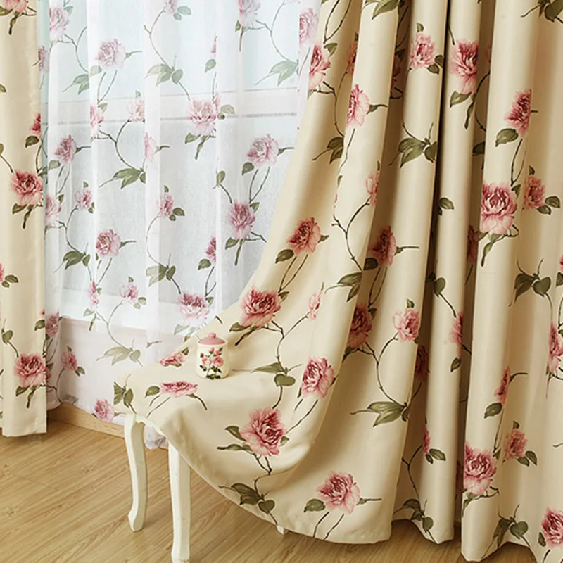 

Upscale Eco-friendly Rustic Flower Printed Tulle Curtains Fabric For Living Room Blackout Drapes For Bedroom Balcony AG174&3