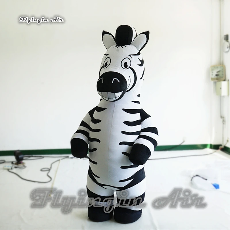 

Cute Walking Inflatable Zebra Costume 2m Adult Wearable Blow Up Cartoon Animal Mascot Suit For Amusement Park And Parade Show