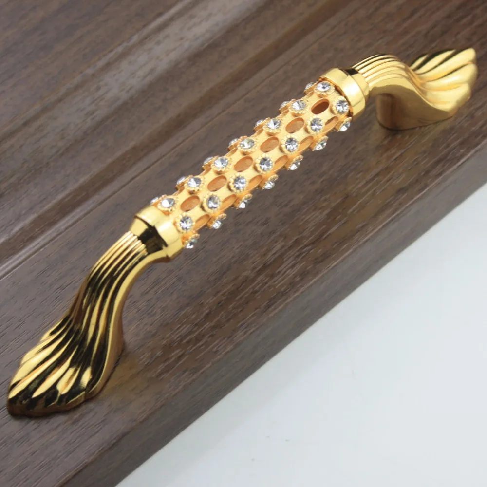 96mm Fashion luxury 24K gold diamond furniture handle Dresser drawer