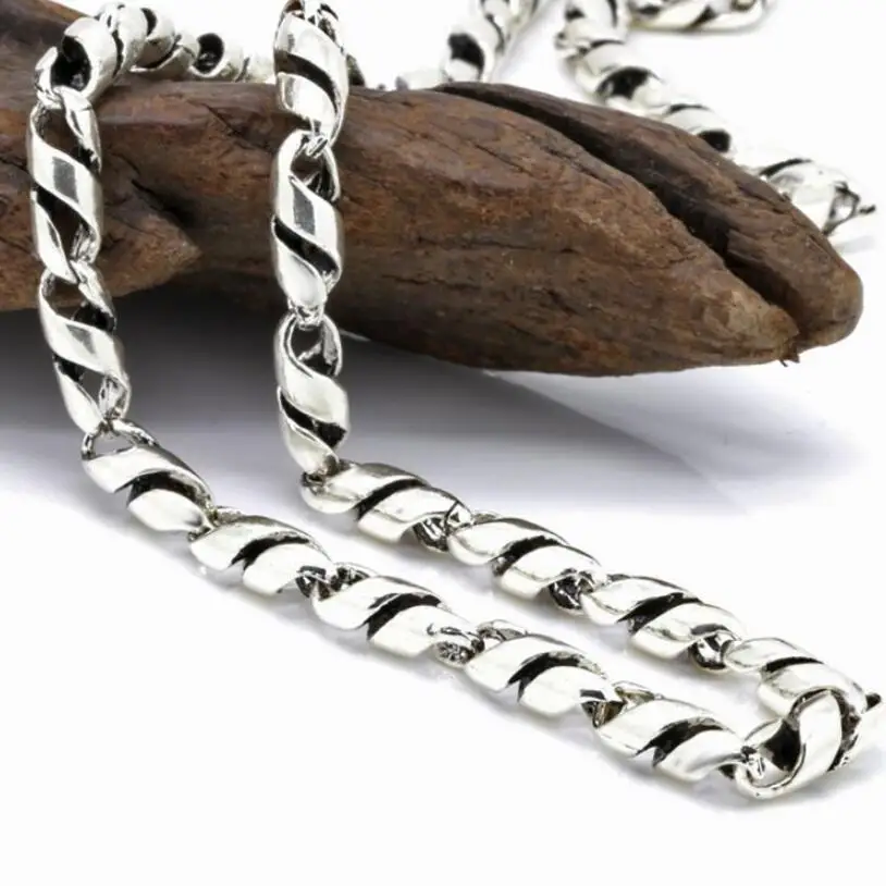 

4mm 925 Sterling Silver men's Classic Retro Thai Silver Twist Tube Necklace