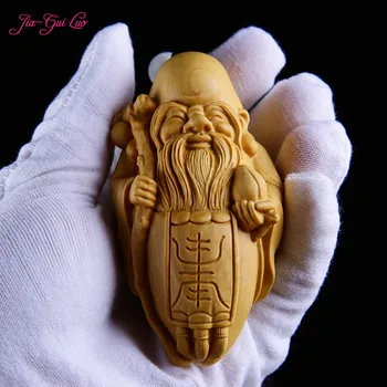 

JIA-GUI LUO Boxwood Longevity Elderly Decoration Small Sculpture Model Craft Gift Home Decoration Gift A052