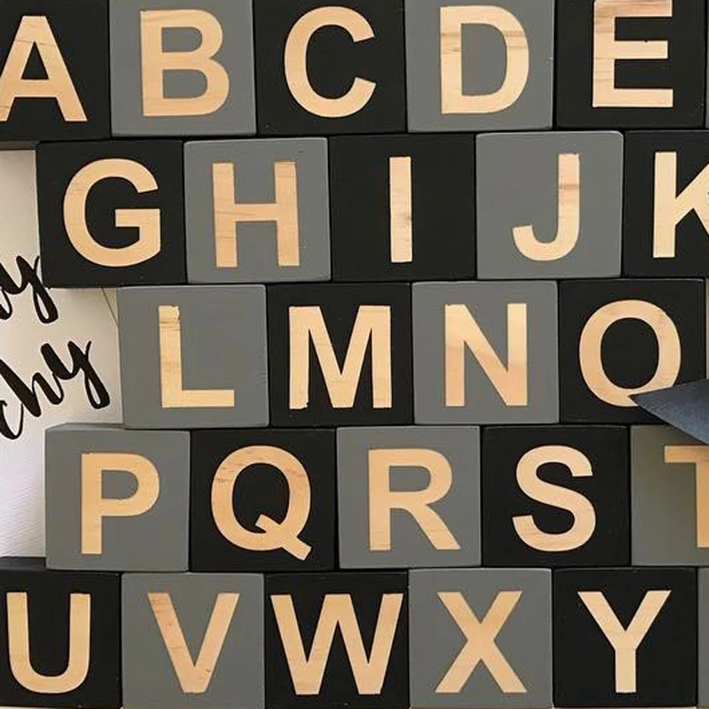  26Pcs Wooden English Alphabet Blocks Cubes Letters Educational Game Toys Kids Reading Learning Letters Cubes