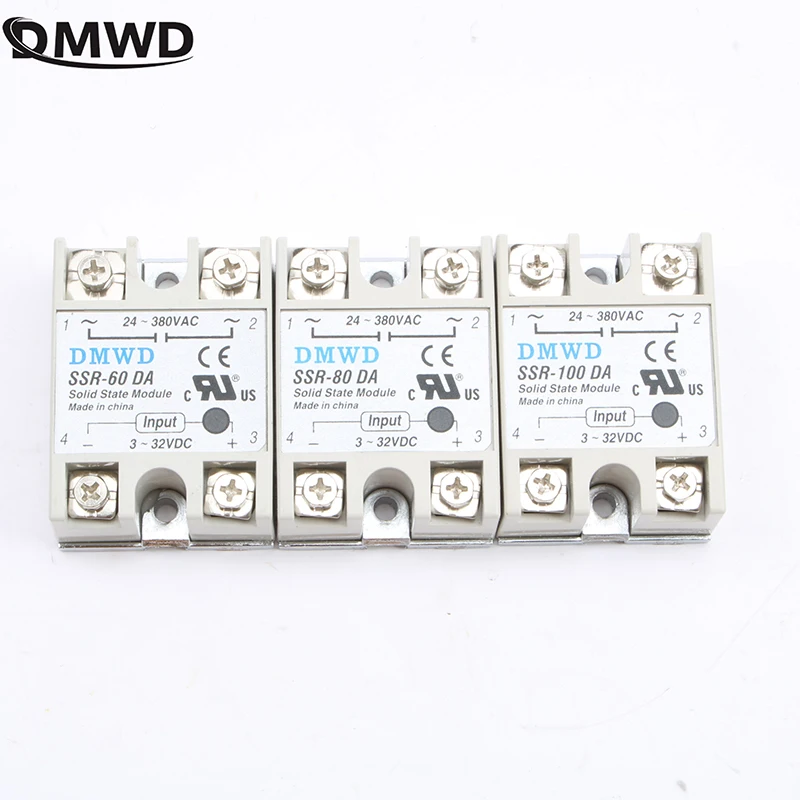 

Solid State Relay SSR-60DA SSR-80DA SSR-100DA 60A 80A 100A 3-32V DC TO 24-380V AC SSR 60DA 80DA 100DA New