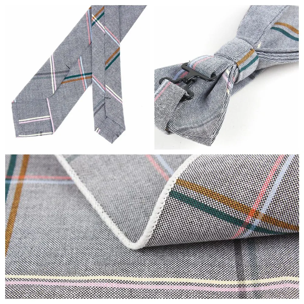 full cotton necktie bow tie handkerchief for men plaid 6cm ties standard butterfly bowknot pocket s