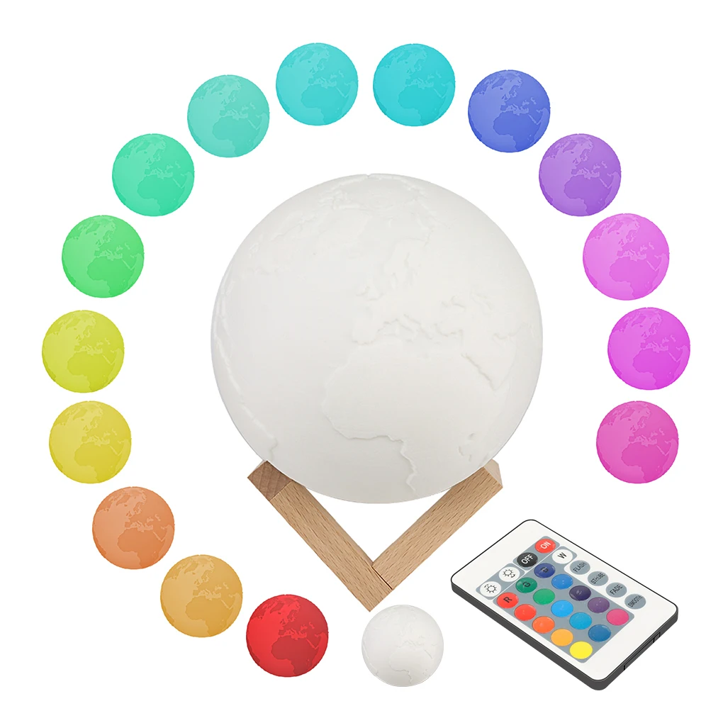 

RGB 16 Colors Night Light LED 3D Printing Moon Lamp Remote Touch Control Home Bedroom Decorative Lights Baby Night Lamp