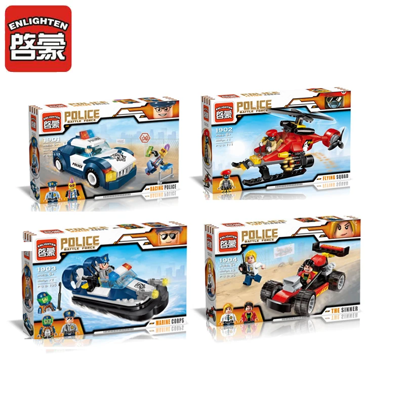 

ENLIGHTEN 1901-1904 4 in 1 Police Series Building Blocks Educational Toys Block Give The Child a Gift Make The Child Smarter