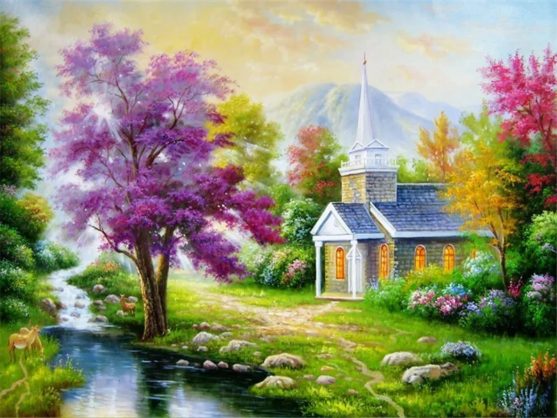 AZQSD Diamond Mosaic Spring Scenery Diamond Painting DIY Full Square Round Diamond Embroidery Rhinestone Home Decoration - Цвет: 2564Z