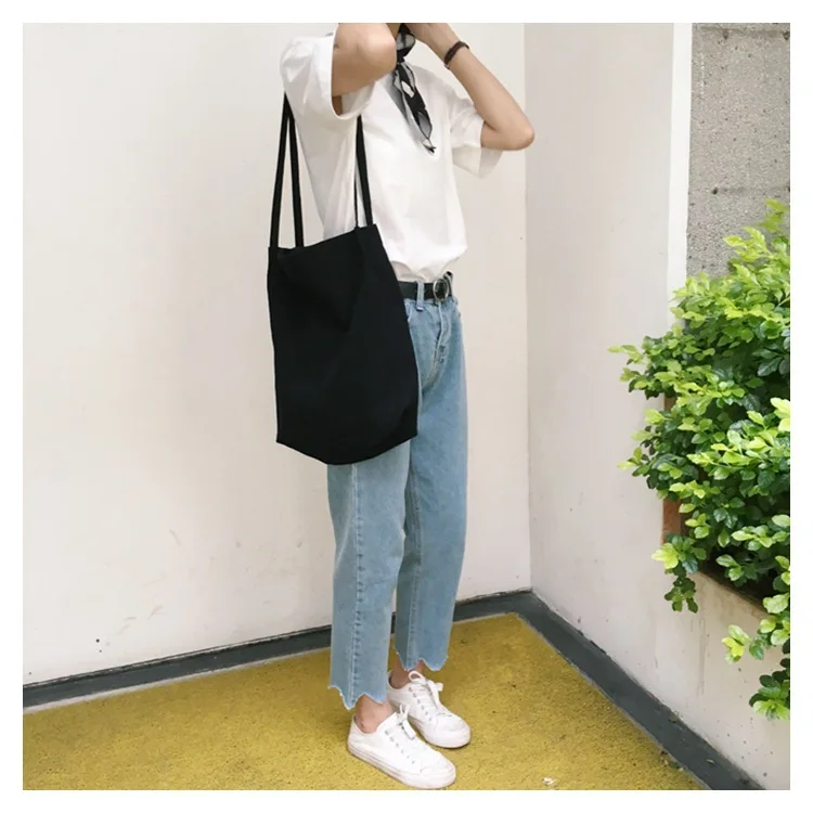 Women Cotton Fabric Shoulder Bag Simple Eco Canvas Bag Soft Handbag Solid Casual Tote Female Environmental Reusable Shopping Bag