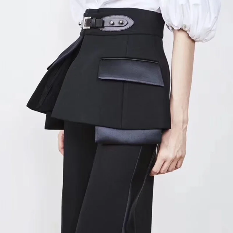 GALCAUR летние лоскутные брюки для женщин с высокой талией с поясом тонкие широкие брюки женская модная одежда корейская Новинка