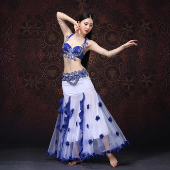 

2019 Top Grade Stage Dance Wear Belly Dancing Clothes Oriental Dance Outfits Flowers Belly Dance Costume Bra Belt Skirt