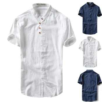 

Factory direct sales Men's Causal Shirt Short Sleeve Top Button Linen Solid Color Loose Blouse S-2XL Men's Shirts Winter fashion