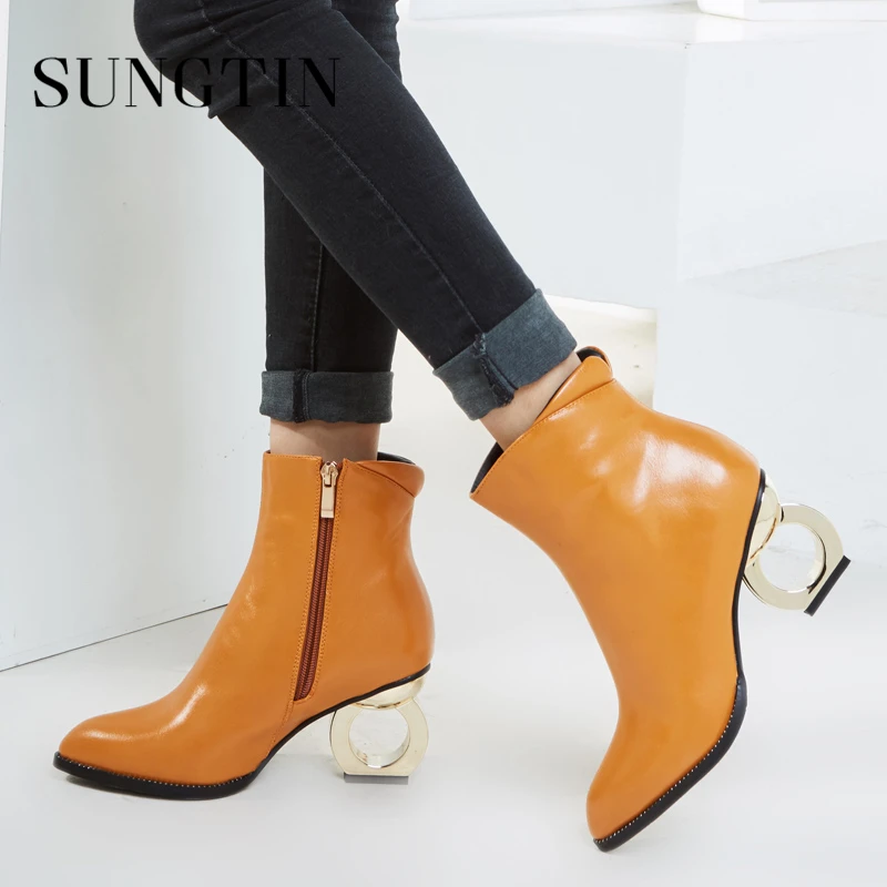 

Sungtin Fashion Pointed Toe High Heel Women Short Boots Pu Leather Women Ankle Boots Autumn Boots Ladies Booties Plus Size 47