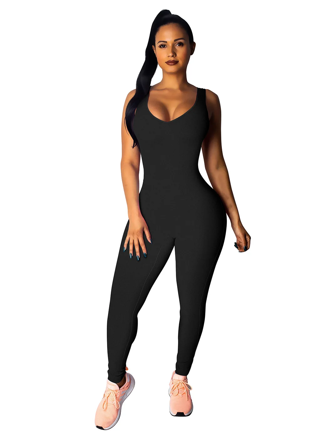 

Sexy Backless Lace Up Bandage Jumpsuit Women Casual O Neck Solid Sleeveless Bodycon Rompers Slim Sport Tank Overalls For Women
