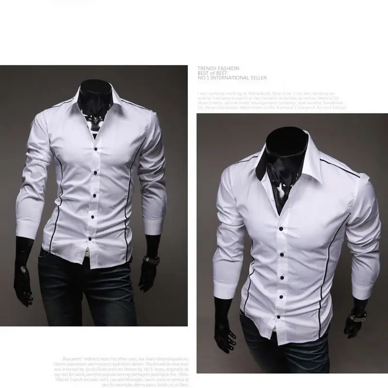 Мужская Роскошная стильная повседневная дизайнерская рубашка с длинным рукавом, облегающие рубашки, 3 цвета, 5902 - Цвет: Белый