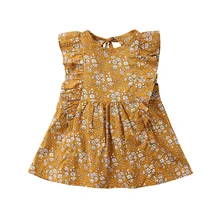 プリンセス女の子フローラルドレス夏フリルノースリーブ自由奔放に生きるビーチミニドレス花サンドレス服(China)