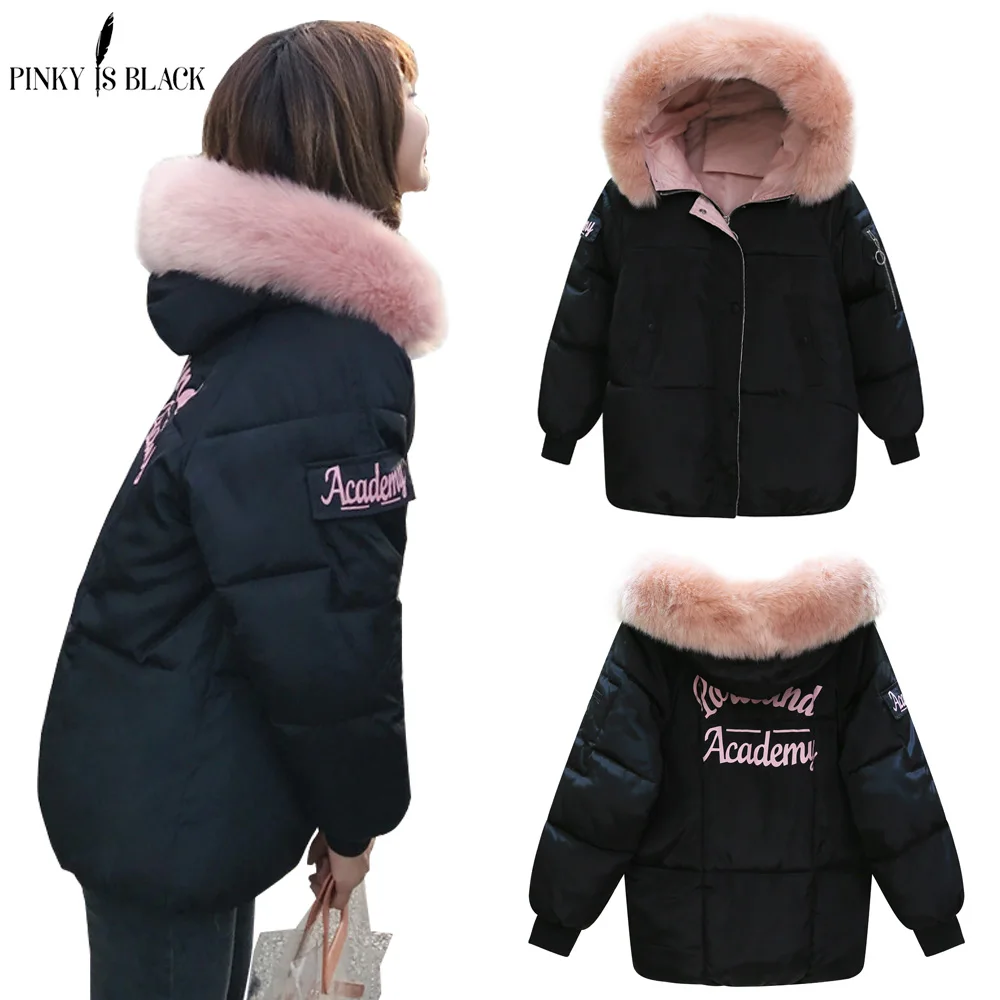Billige PinkyIsblack Winter Jacke Frauen 2019 Neue Mode Dünne Weibliche Winter Mantel Verdicken Parka Unten Baumwolle Kleidung Gefälschte fuchs pelz kragen
