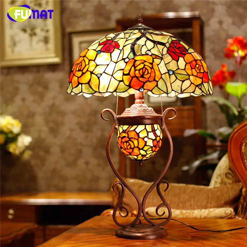 Fumat Stained Glass Table Lamp Art Glass Rose Oval Shade Table Lamp Living Room European Creative Fumat Stained Glass Table Lamp Art Glass Rose Oval Shade Table Lamp Living Room European Creative